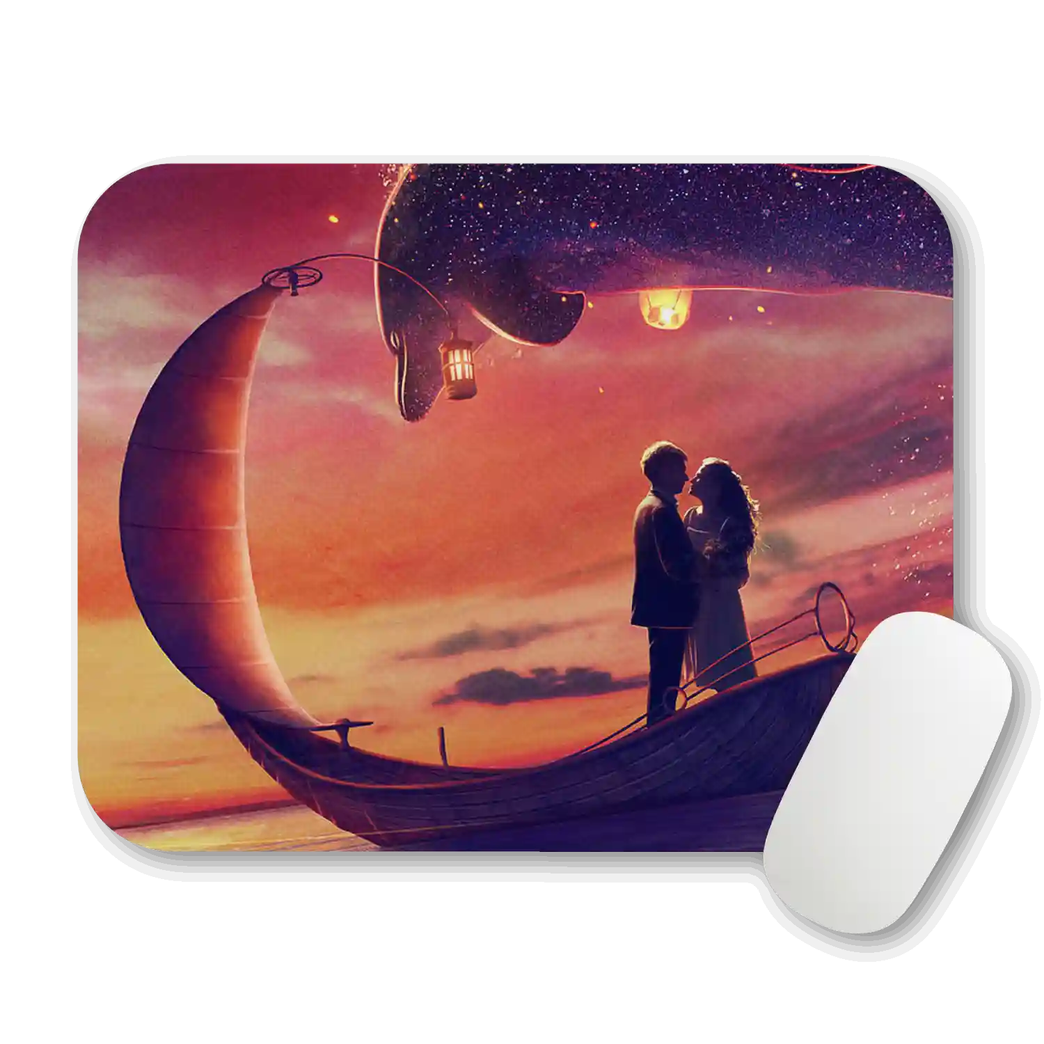 Romantic Night Sky Boat Illustration Mouse Pad Mouse Pad