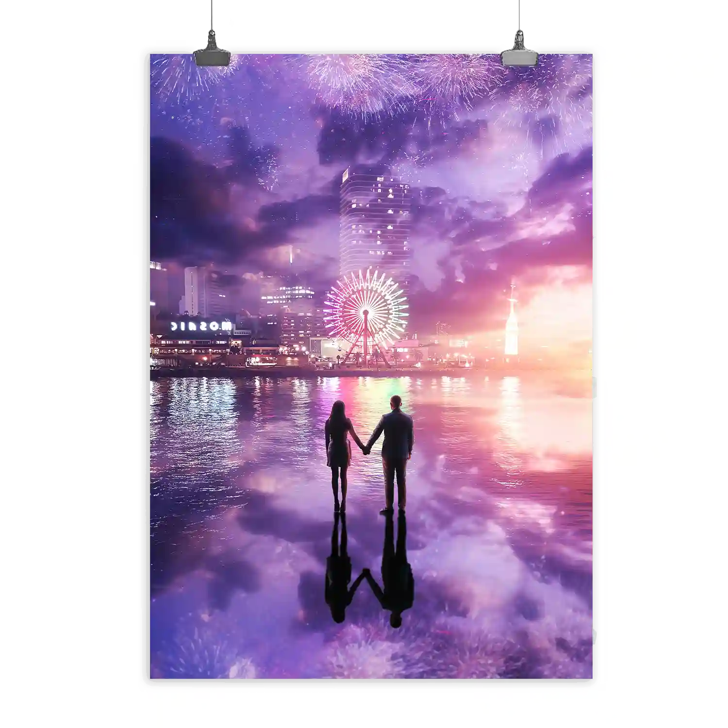 Fireworks Love Scene Canvas Poster Poster