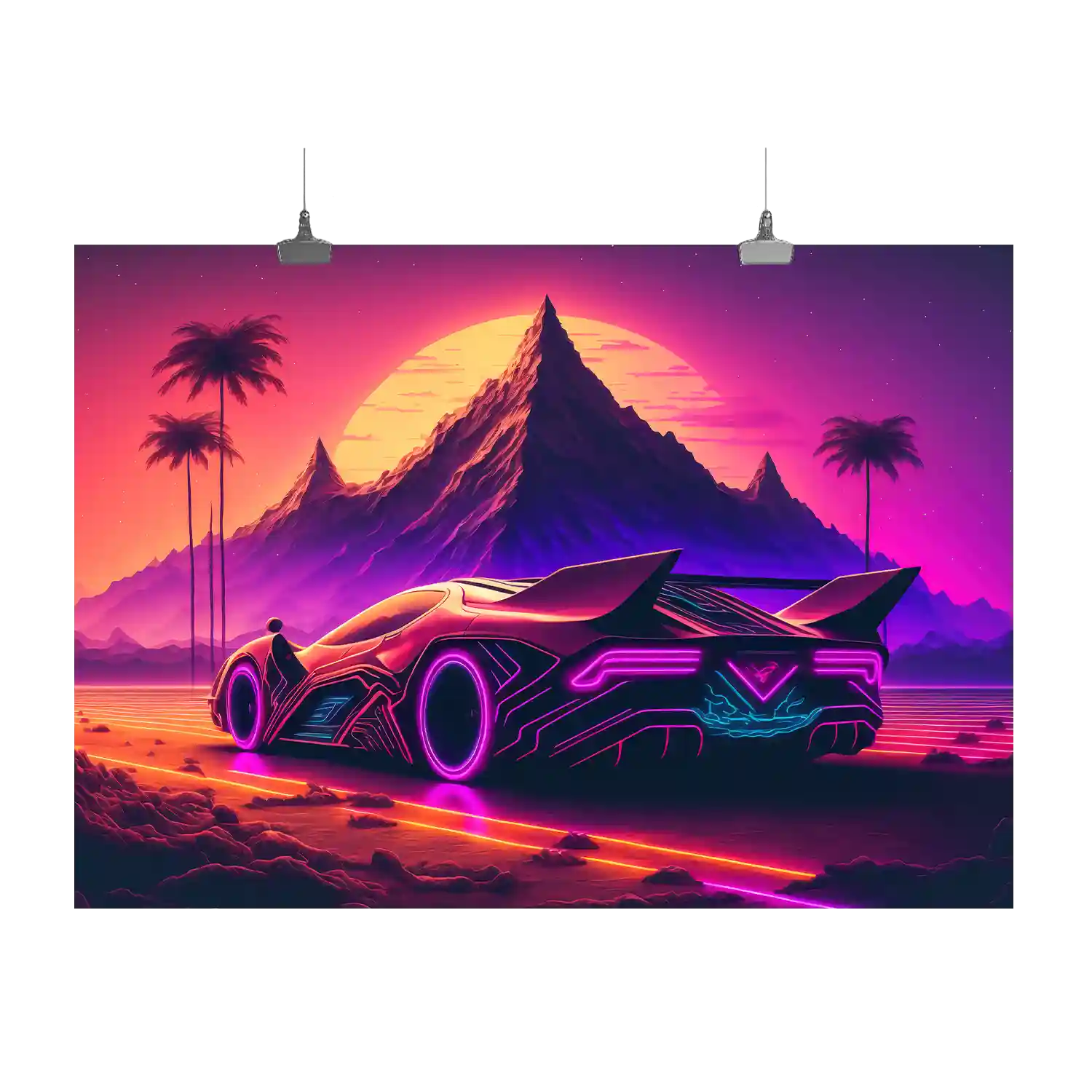 Suspended Sunset: Serene Sports Car Scene Poster Poster